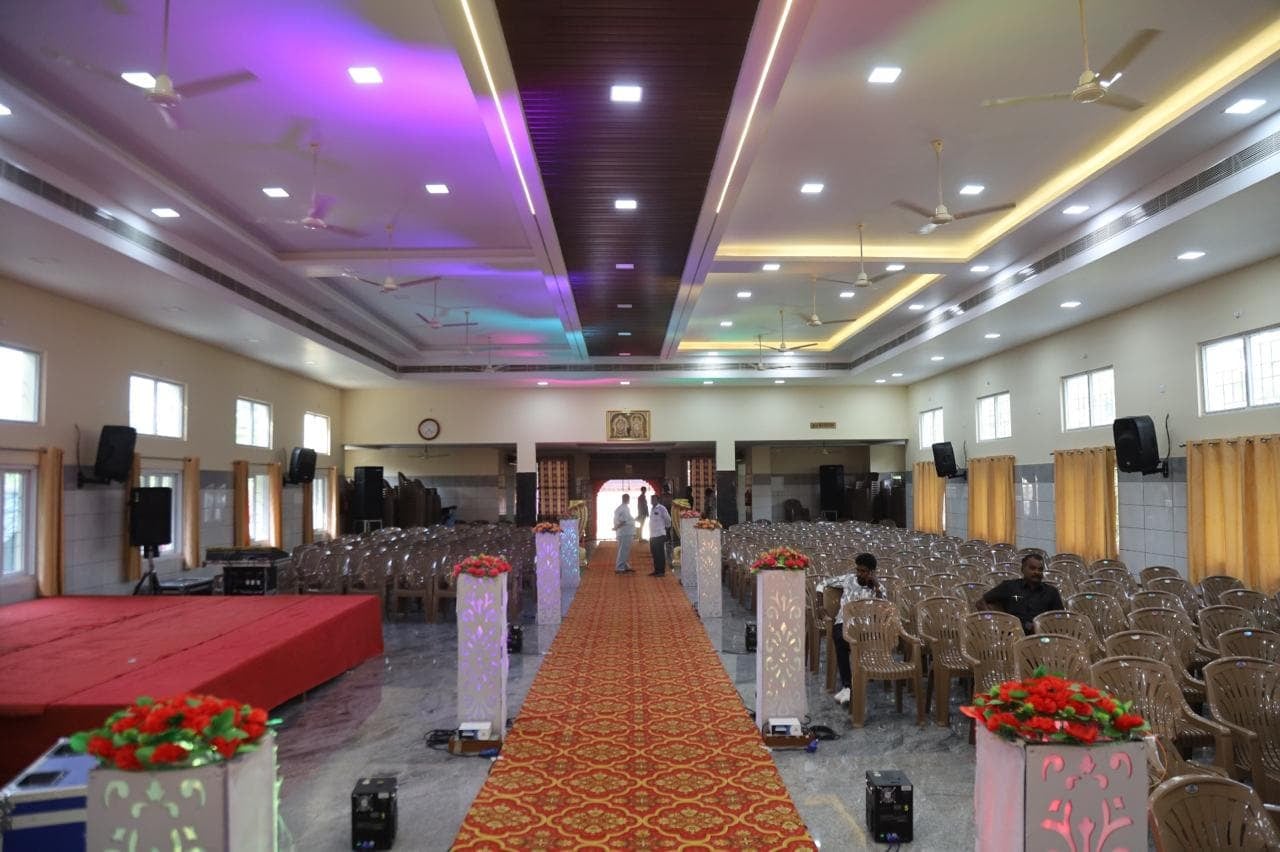 Hall in pink light at S.S Mahal