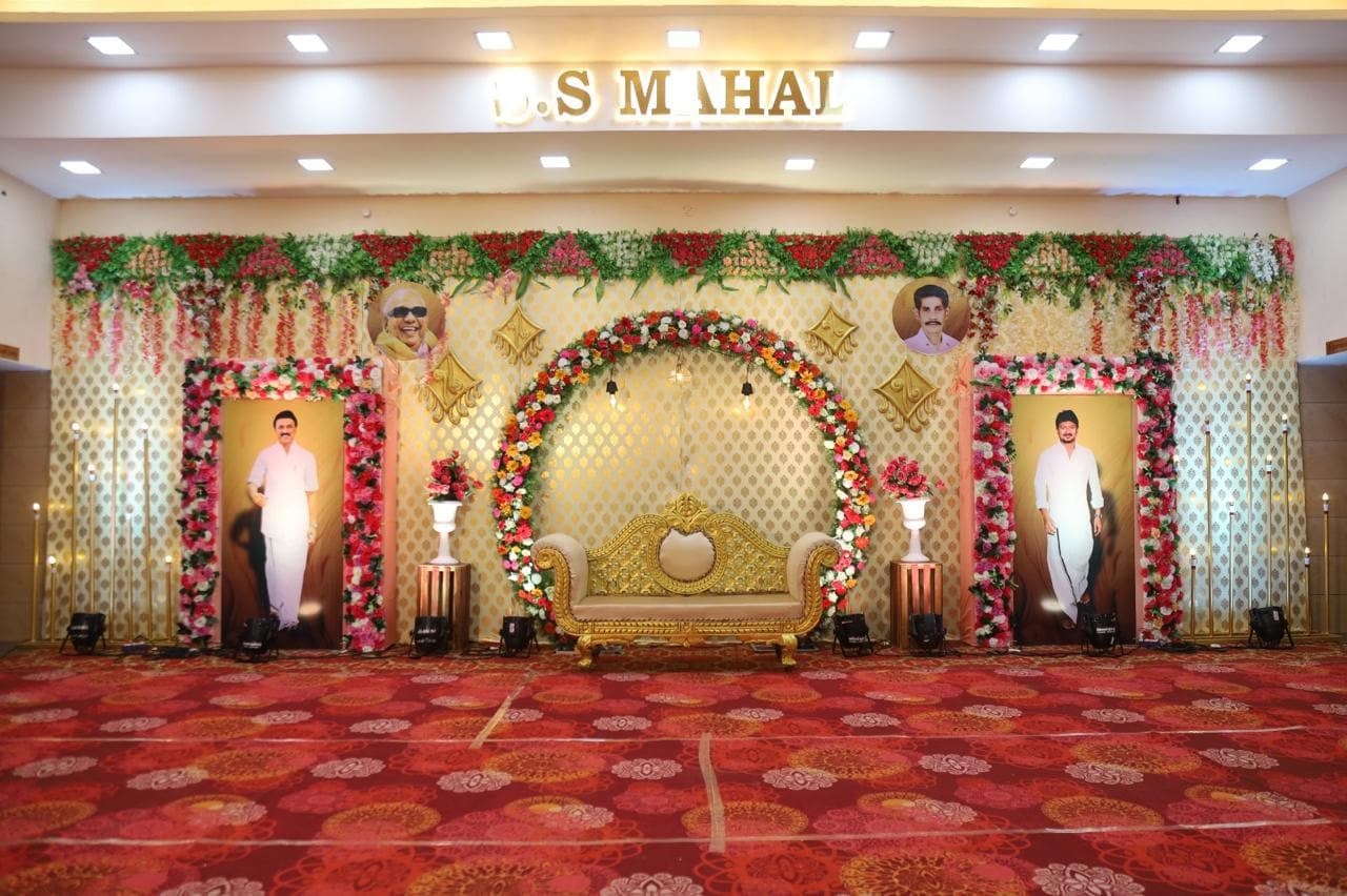 Stage with a golden sofa at S.S Mahal