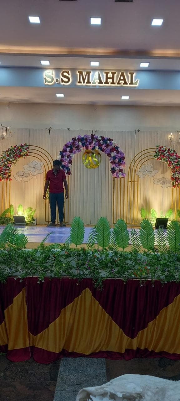 Stage set in purple at S.S Mahal