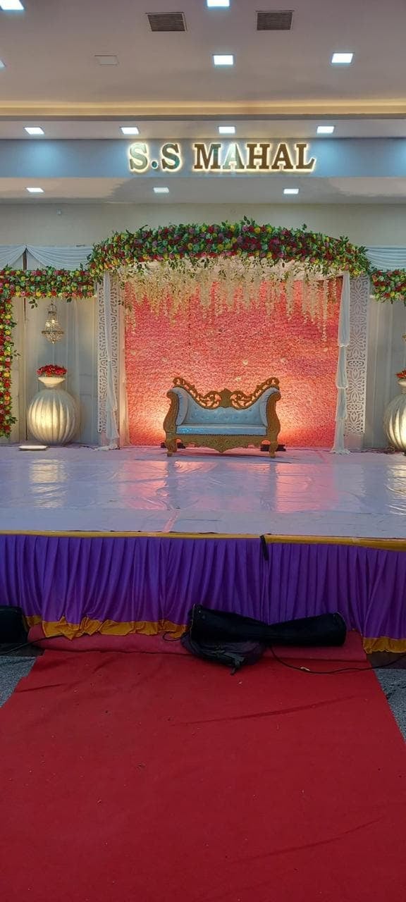 Pink backdrop stage at S.S Mahal