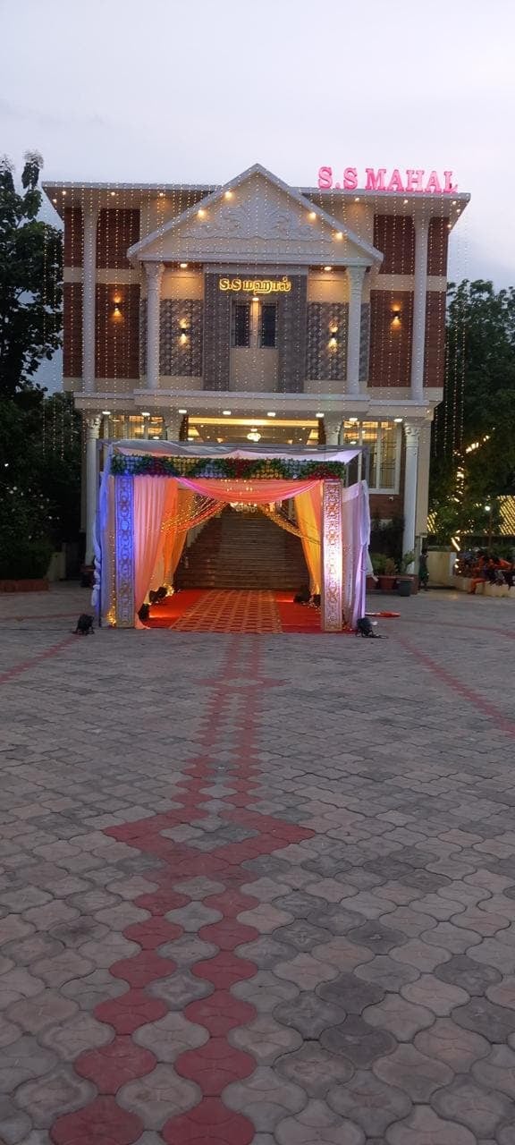 Entrance lit at dusk at S.S Mahal